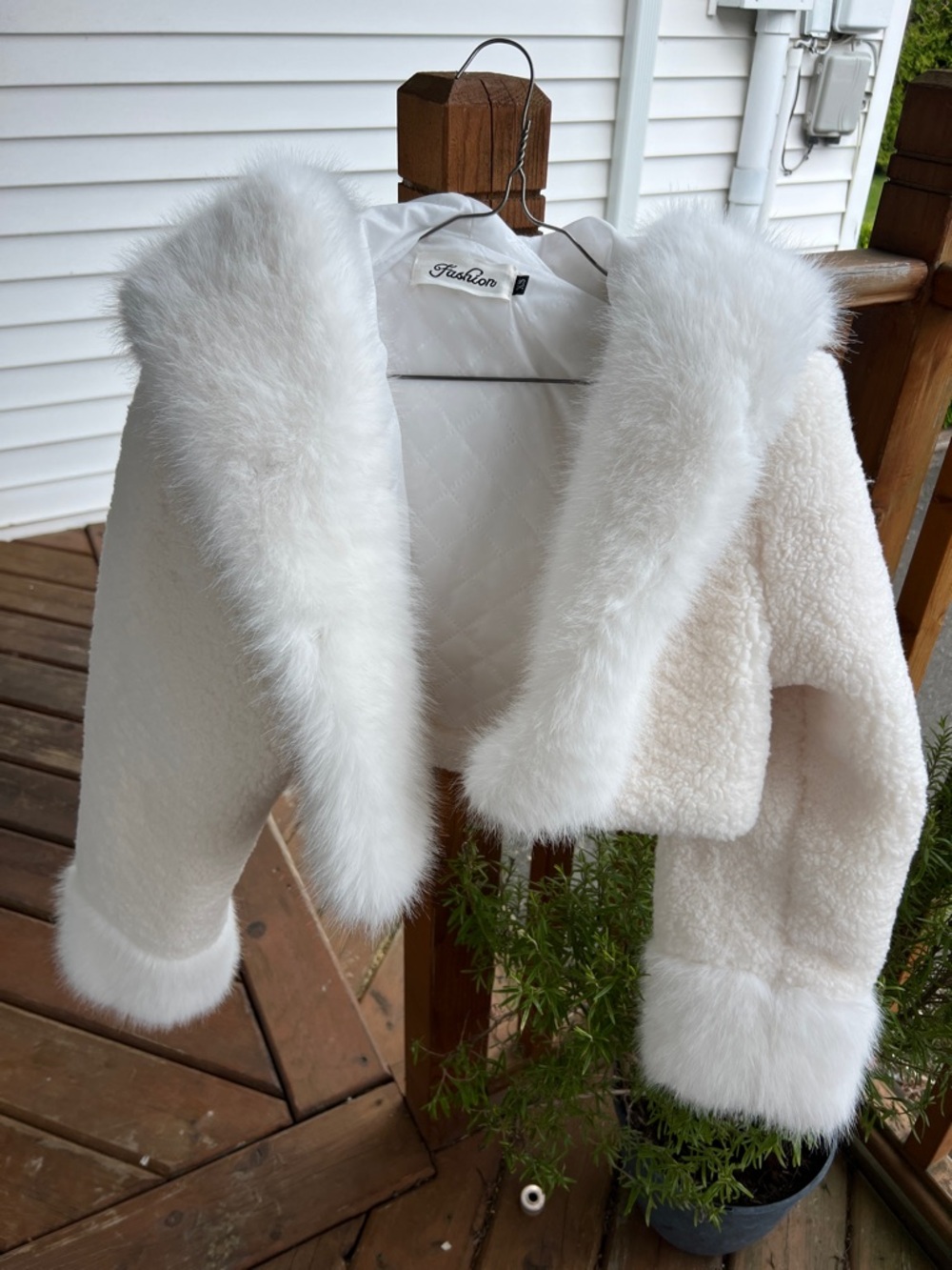 White Faux Fur Trim Crop Jacket - Plush Faux Shearling